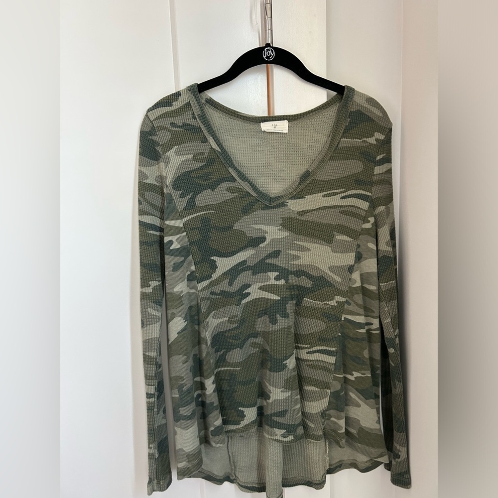 Camo Waffle Long Sleeve V-neck Shirt